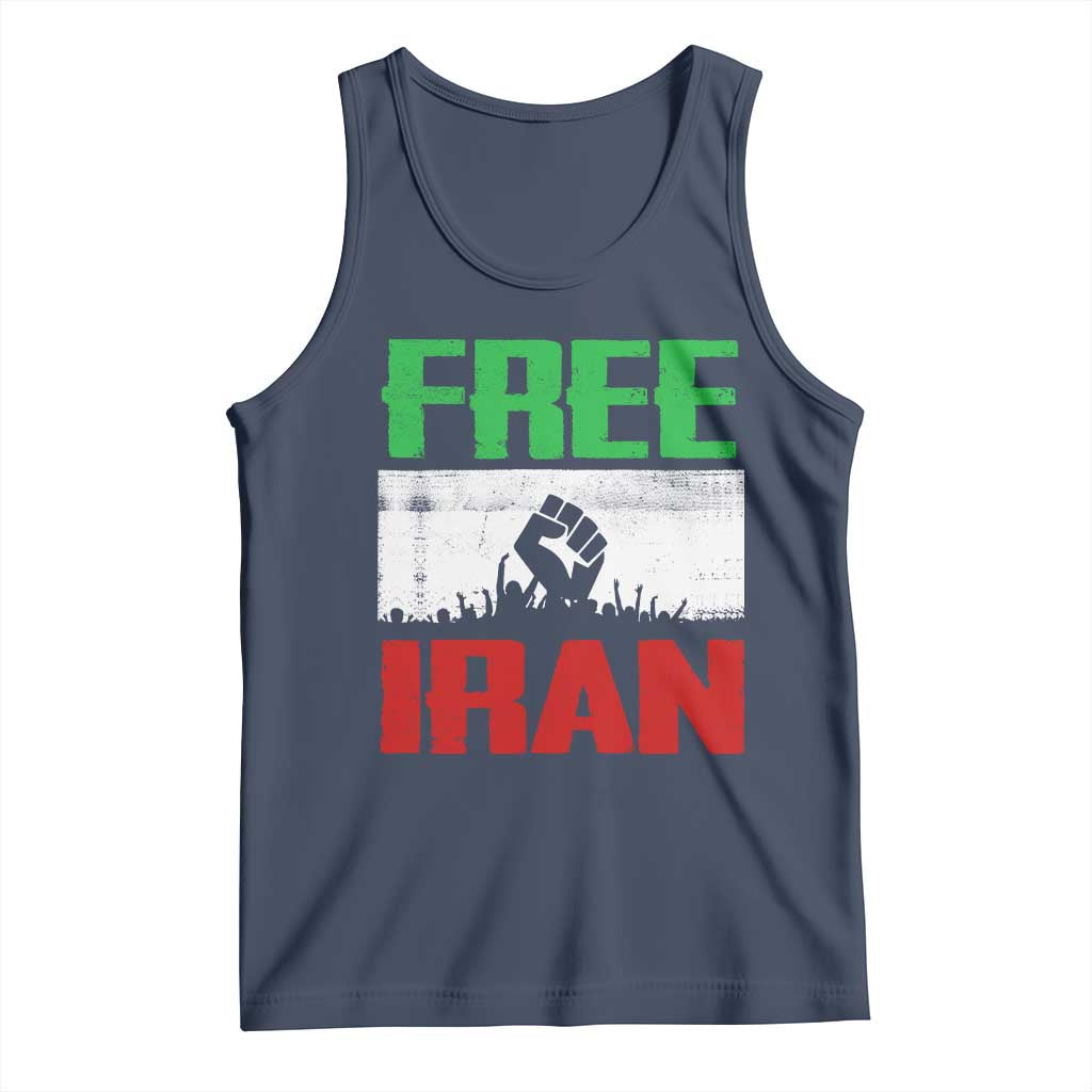 Free Iran Freedom Protest Tank Top Iranian Flag Raised Fist and Crowd Revolution