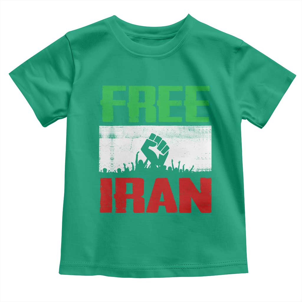 Free Iran Freedom Protest Toddler T Shirt Iranian Flag Raised Fist and Crowd Revolution