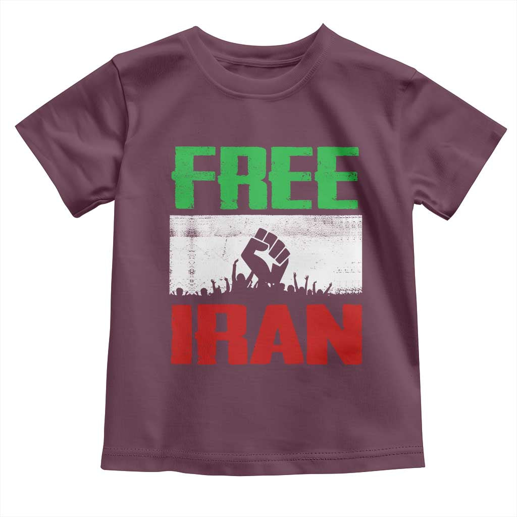 Free Iran Freedom Protest Toddler T Shirt Iranian Flag Raised Fist and Crowd Revolution