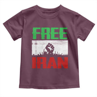 Free Iran Freedom Protest Toddler T Shirt Iranian Flag Raised Fist and Crowd Revolution