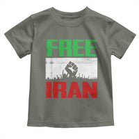 Free Iran Freedom Protest Toddler T Shirt Iranian Flag Raised Fist and Crowd Revolution