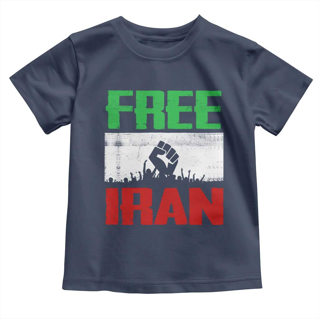 Free Iran Freedom Protest Toddler T Shirt Iranian Flag Raised Fist and Crowd Revolution