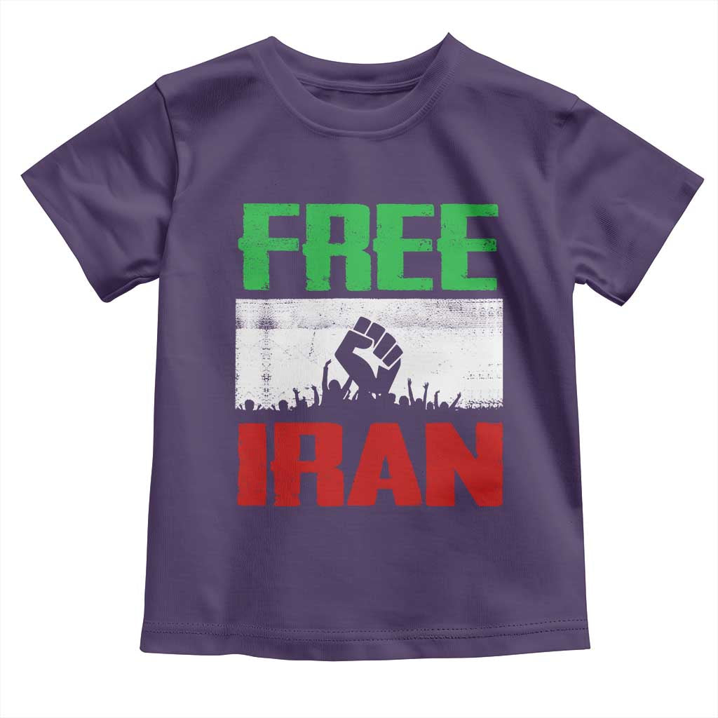 Free Iran Freedom Protest Toddler T Shirt Iranian Flag Raised Fist and Crowd Revolution