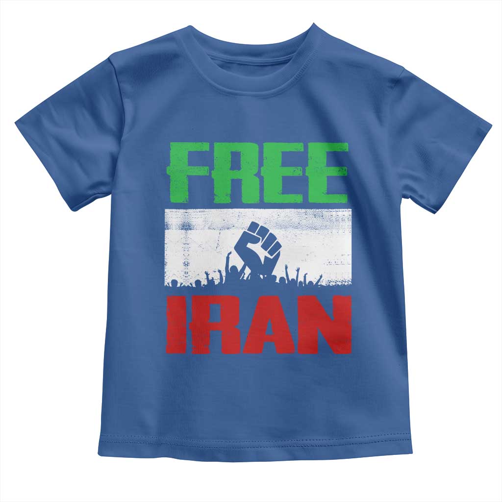 Free Iran Freedom Protest Toddler T Shirt Iranian Flag Raised Fist and Crowd Revolution