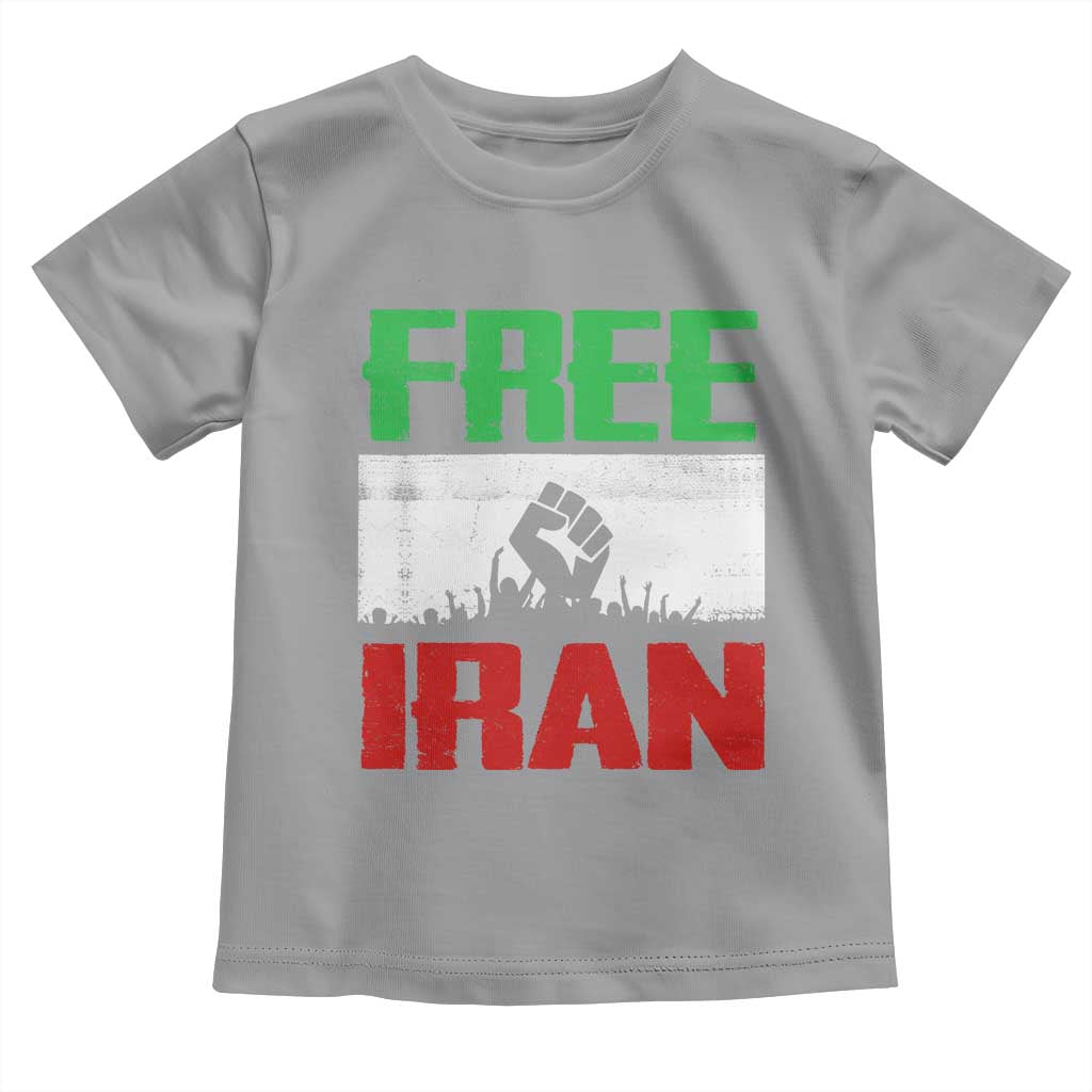 Free Iran Freedom Protest Toddler T Shirt Iranian Flag Raised Fist and Crowd Revolution