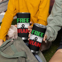 Free Iran Freedom Protest Tumbler Cup Iranian Flag Raised Fist and Crowd Revolution