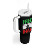 Free Iran Freedom Protest Tumbler With Handle Iranian Flag Raised Fist and Crowd Revolution
