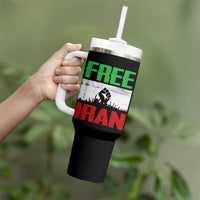 Free Iran Freedom Protest Tumbler With Handle Iranian Flag Raised Fist and Crowd Revolution