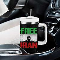 Free Iran Freedom Protest Tumbler With Handle Iranian Flag Raised Fist and Crowd Revolution
