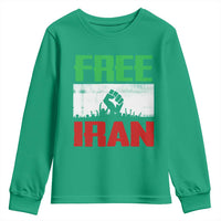 Free Iran Freedom Protest Youth Sweatshirt Iranian Flag Raised Fist and Crowd Revolution
