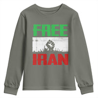 Free Iran Freedom Protest Youth Sweatshirt Iranian Flag Raised Fist and Crowd Revolution