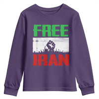 Free Iran Freedom Protest Youth Sweatshirt Iranian Flag Raised Fist and Crowd Revolution