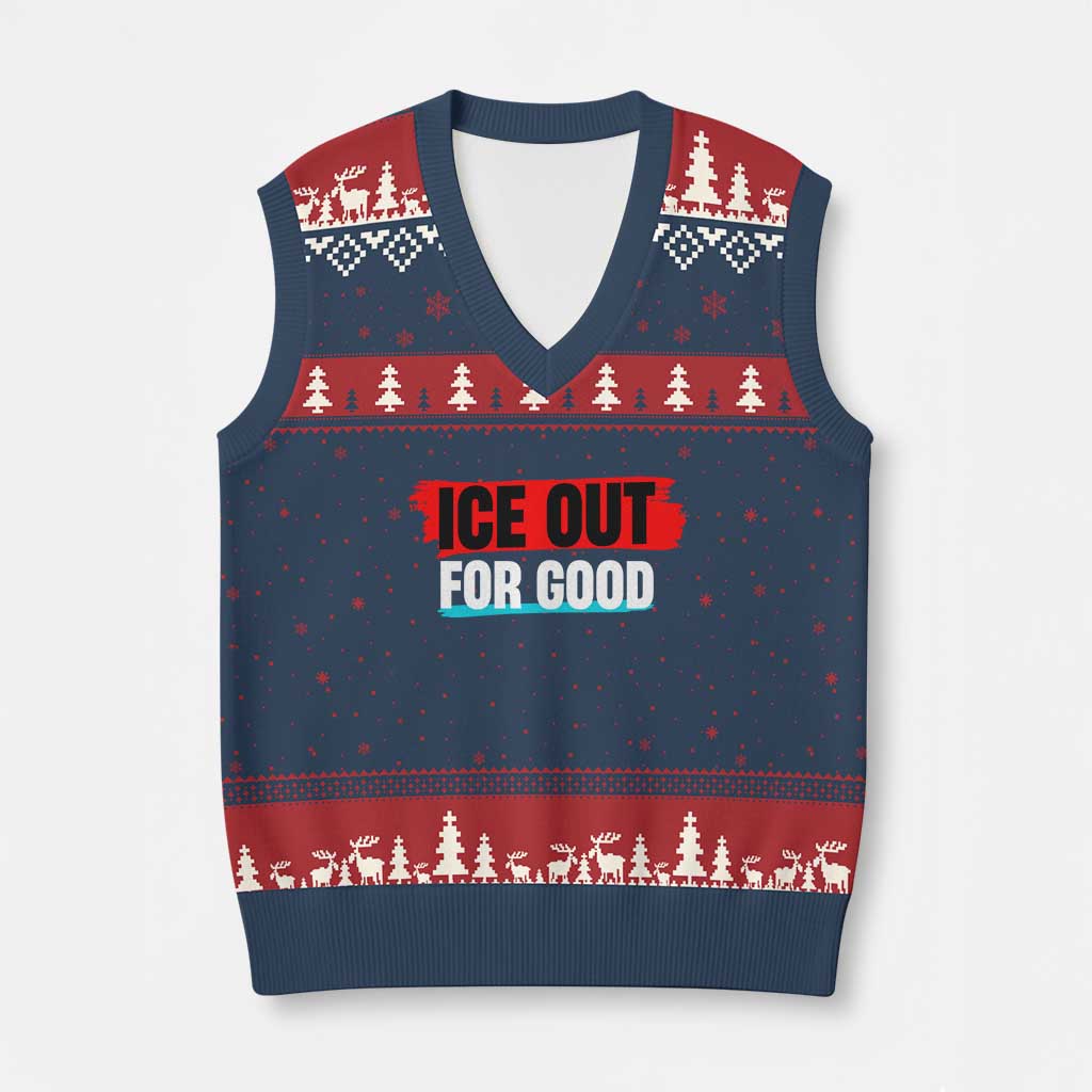 Ice Out For Good V-Neck Knit Sweater Vest Subtle Against Ice Protest Political Resistance