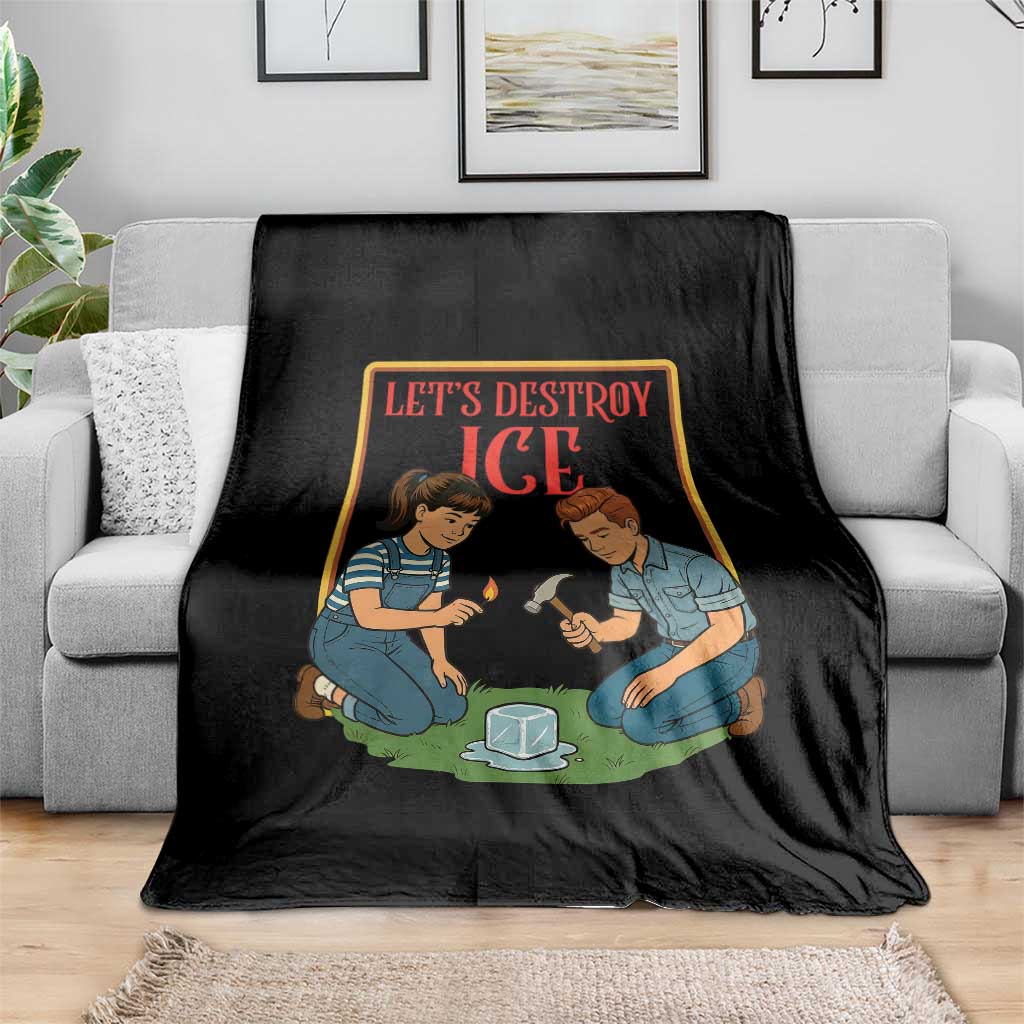 Let’s Destroy ICE Throw Blanket Retro Parody Protest with Satirical Childhood Graphic