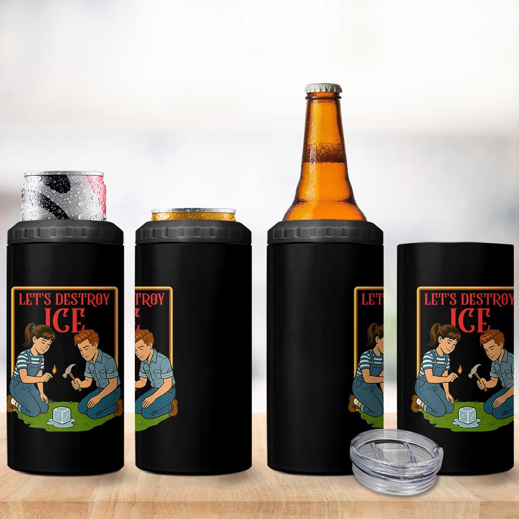 Let’s Destroy ICE 4 in 1 Can Cooler Tumbler Retro Parody Protest with Satirical Childhood Graphic