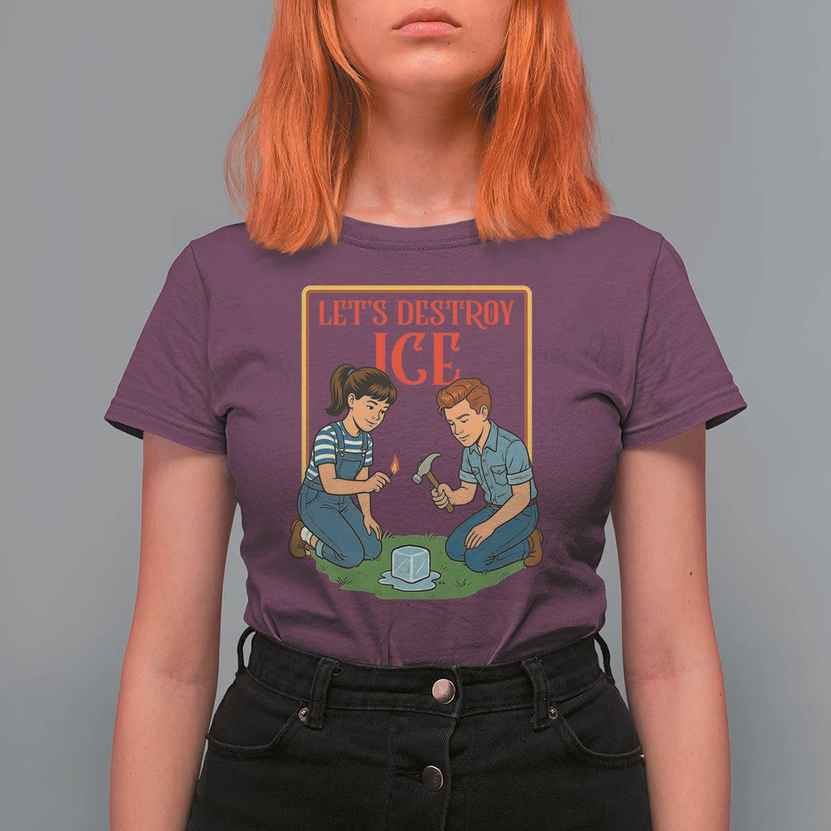 Let’s Destroy ICE T Shirt For Women Retro Parody Protest with Satirical Childhood Graphic