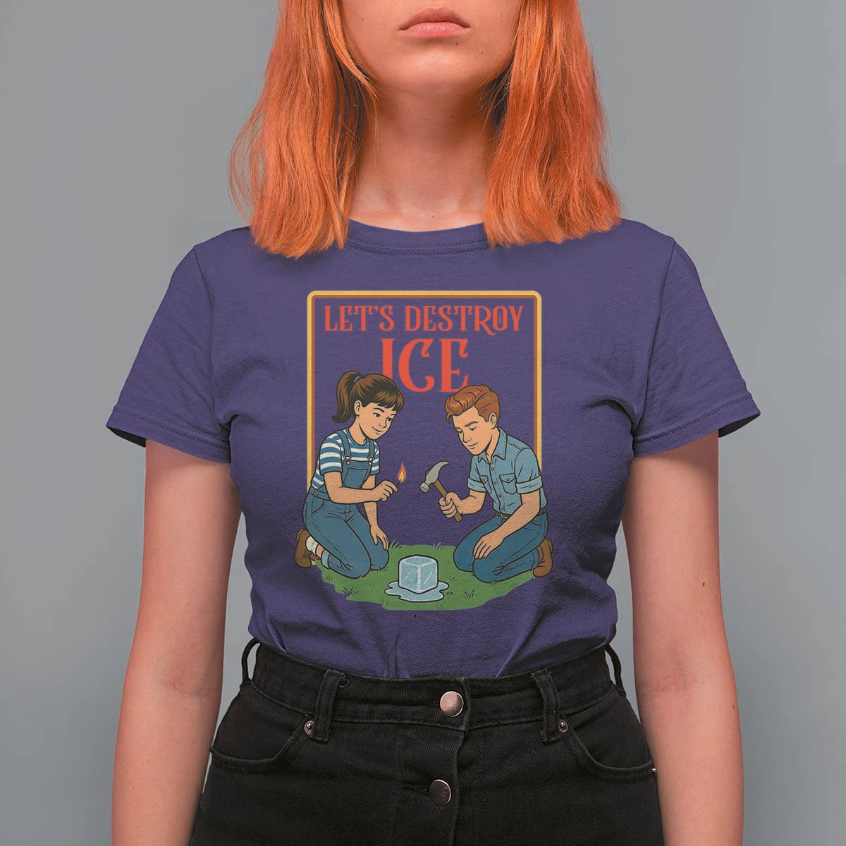 Let’s Destroy ICE T Shirt For Women Retro Parody Protest with Satirical Childhood Graphic