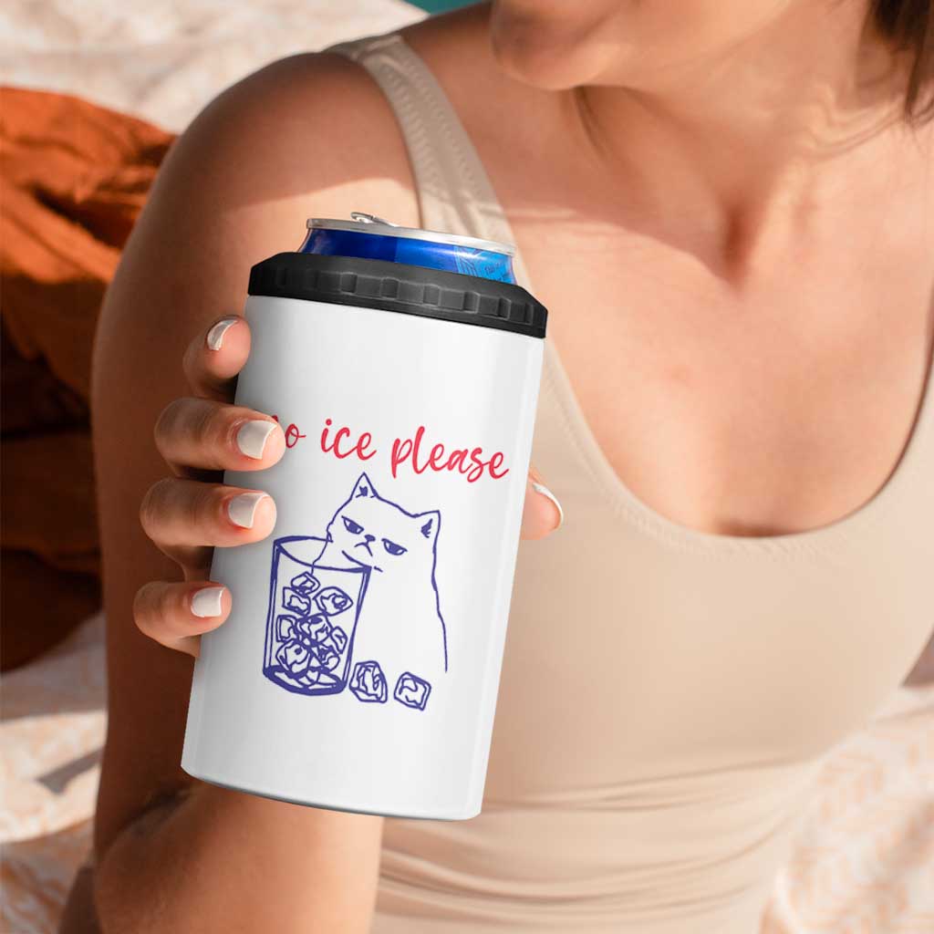 No Ice Please Funny Cat Meme 4 in 1 Can Cooler Tumbler Subtle Against Ice Protest Political Resistance