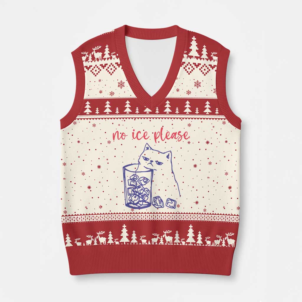 No Ice Please Funny Cat Meme V-Neck Knit Sweater Vest Subtle Against Ice Protest Political Resistance