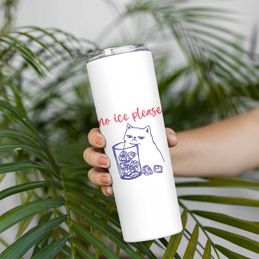 No Ice Please Funny Cat Meme Skinny Tumbler Subtle Against Ice Protest Political Resistance