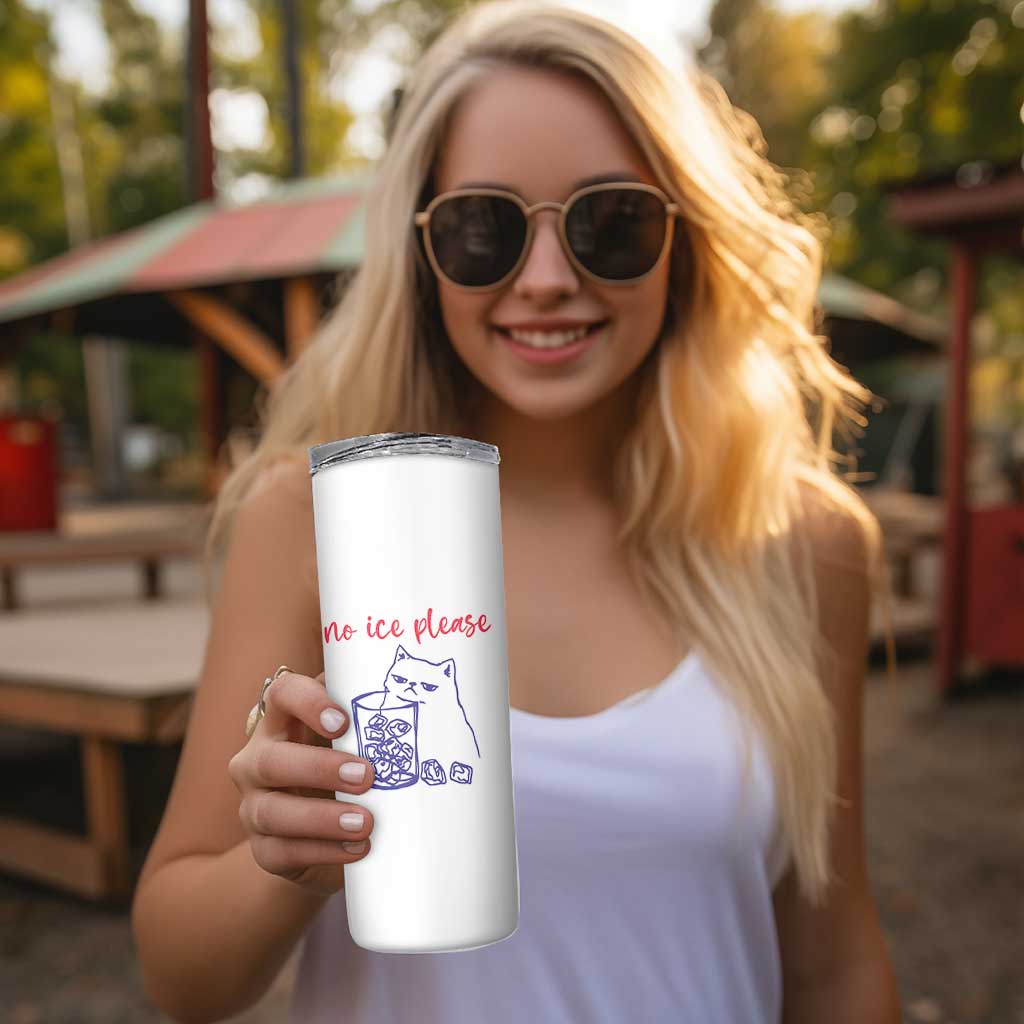 No Ice Please Funny Cat Meme Skinny Tumbler Subtle Against Ice Protest Political Resistance
