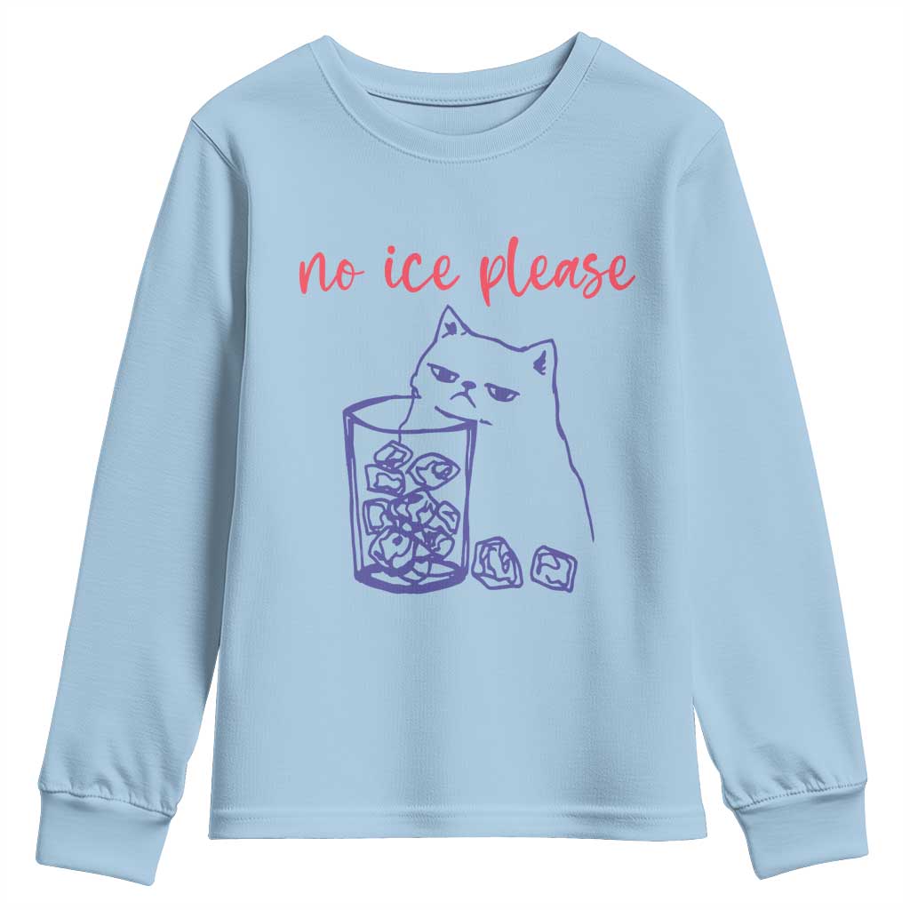 No Ice Please Funny Cat Meme Youth Sweatshirt Subtle Against Ice Protest Political Resistance