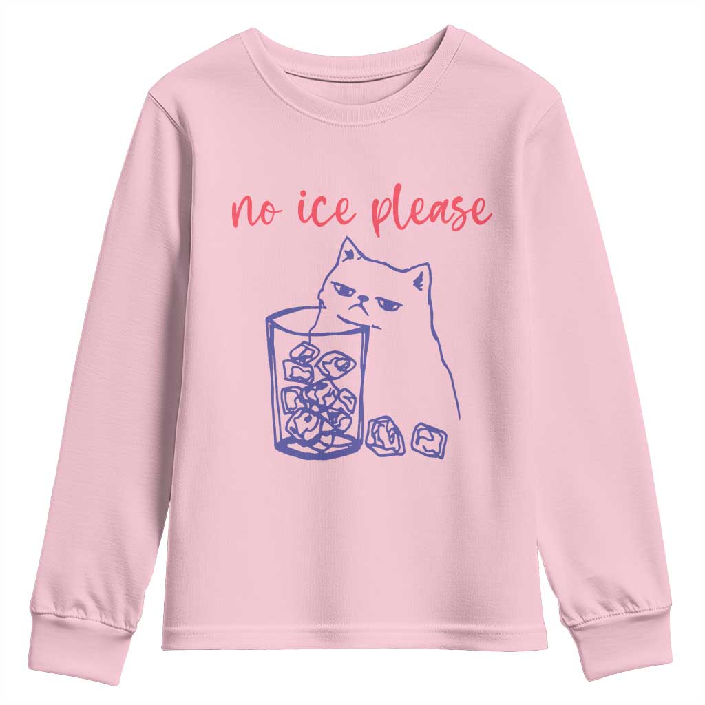 No Ice Please Funny Cat Meme Youth Sweatshirt Subtle Against Ice Protest Political Resistance