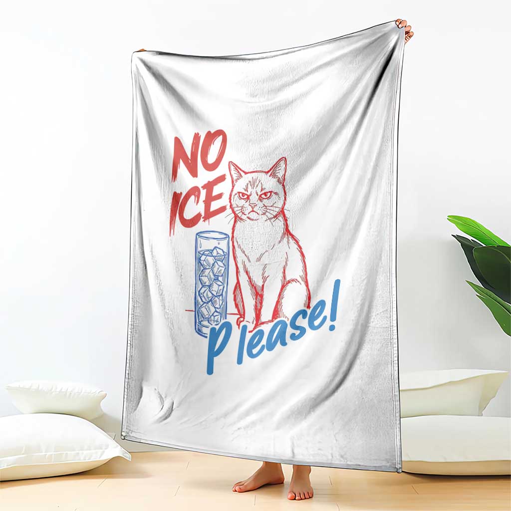 No Ice Please Angry Cat Graphic Throw Blanket Subtle Against Ice Protest Political Resistance