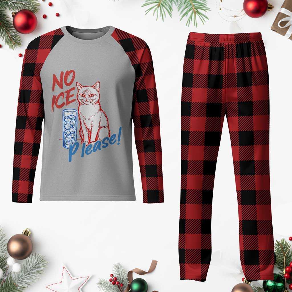No Ice Please Angry Cat Graphic Plaid Pajama Set Subtle Against Ice Protest Political Resistance