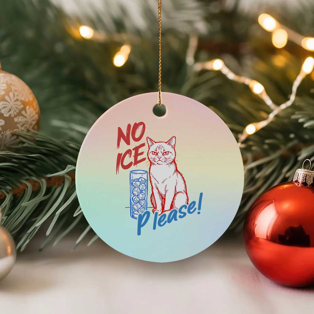 No Ice Please Angry Cat Graphic Ceramic Ornament Subtle Against Ice Protest Political Resistance
