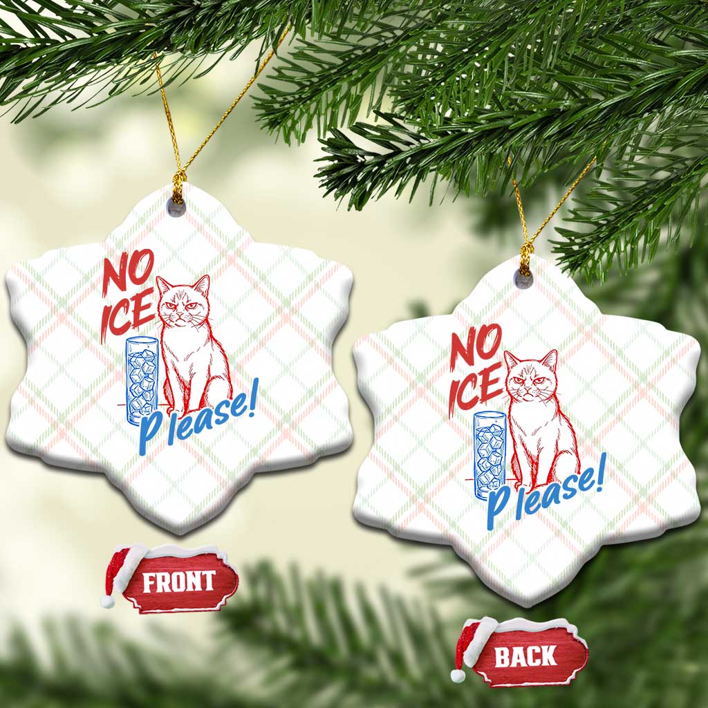 No Ice Please Angry Cat Graphic Ceramic Ornament Subtle Against Ice Protest Political Resistance