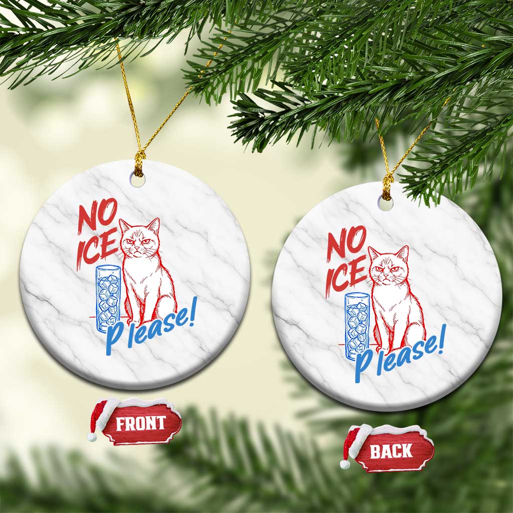 No Ice Please Angry Cat Graphic Ceramic Ornament Subtle Against Ice Protest Political Resistance