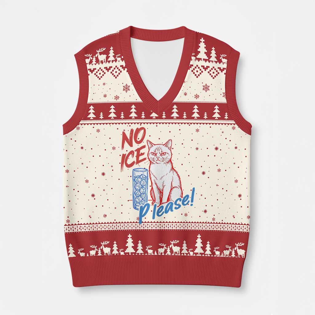 No Ice Please Angry Cat Graphic V-Neck Knit Sweater Vest Subtle Against Ice Protest Political Resistance