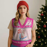 No Ice Please Angry Cat Graphic V-Neck Knit Sweater Vest Subtle Against Ice Protest Political Resistance