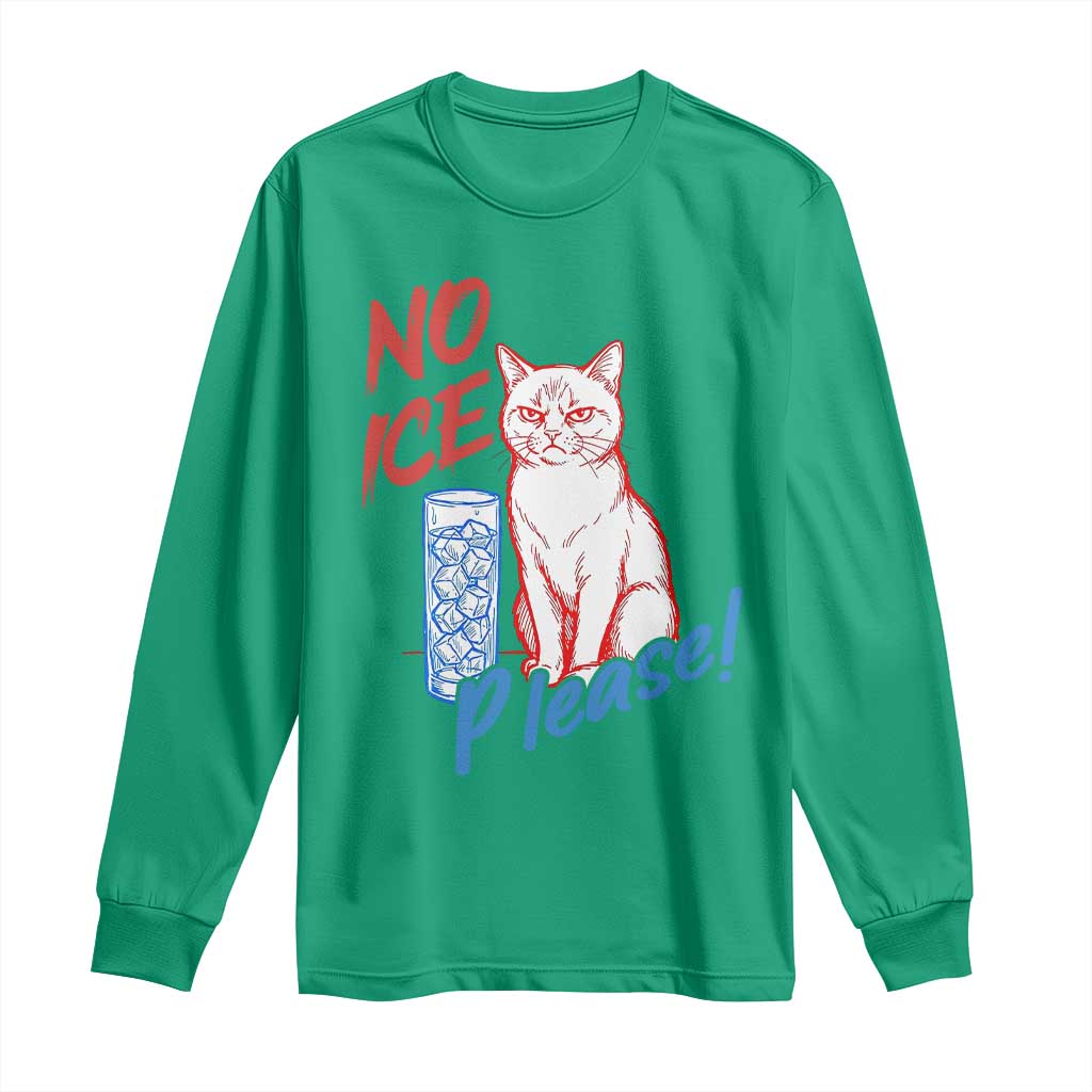 No Ice Please Angry Cat Graphic Long Sleeve Shirt Subtle Against Ice Protest Political Resistance