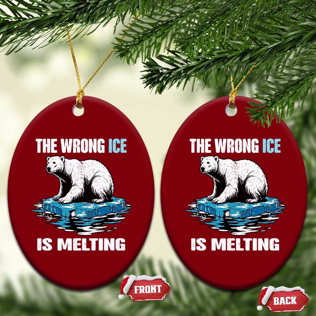 The Wrong Ice is Melting Polar Bear Ceramic Ornament Against Ice Environmental Activist Protest