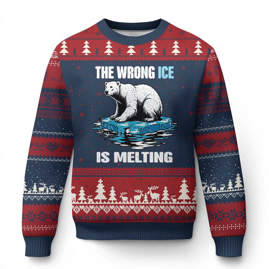 The Wrong Ice is Melting Polar Bear Ugly Christmas Sweater Against Ice Environmental Activist Protest