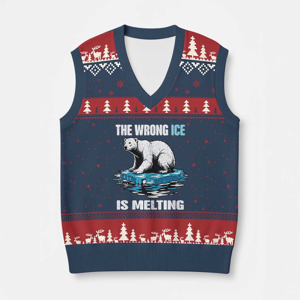 The Wrong Ice is Melting Polar Bear V-Neck Knit Sweater Vest Against Ice Environmental Activist Protest