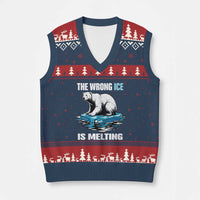 The Wrong Ice is Melting Polar Bear V-Neck Knit Sweater Vest Against Ice Environmental Activist Protest