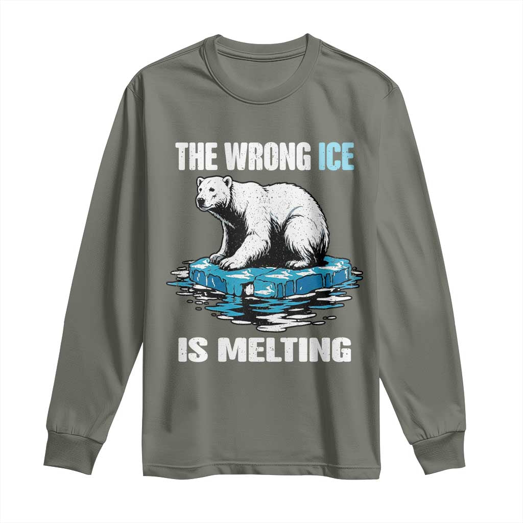 The Wrong Ice is Melting Polar Bear Long Sleeve Shirt Against Ice Environmental Activist Protest
