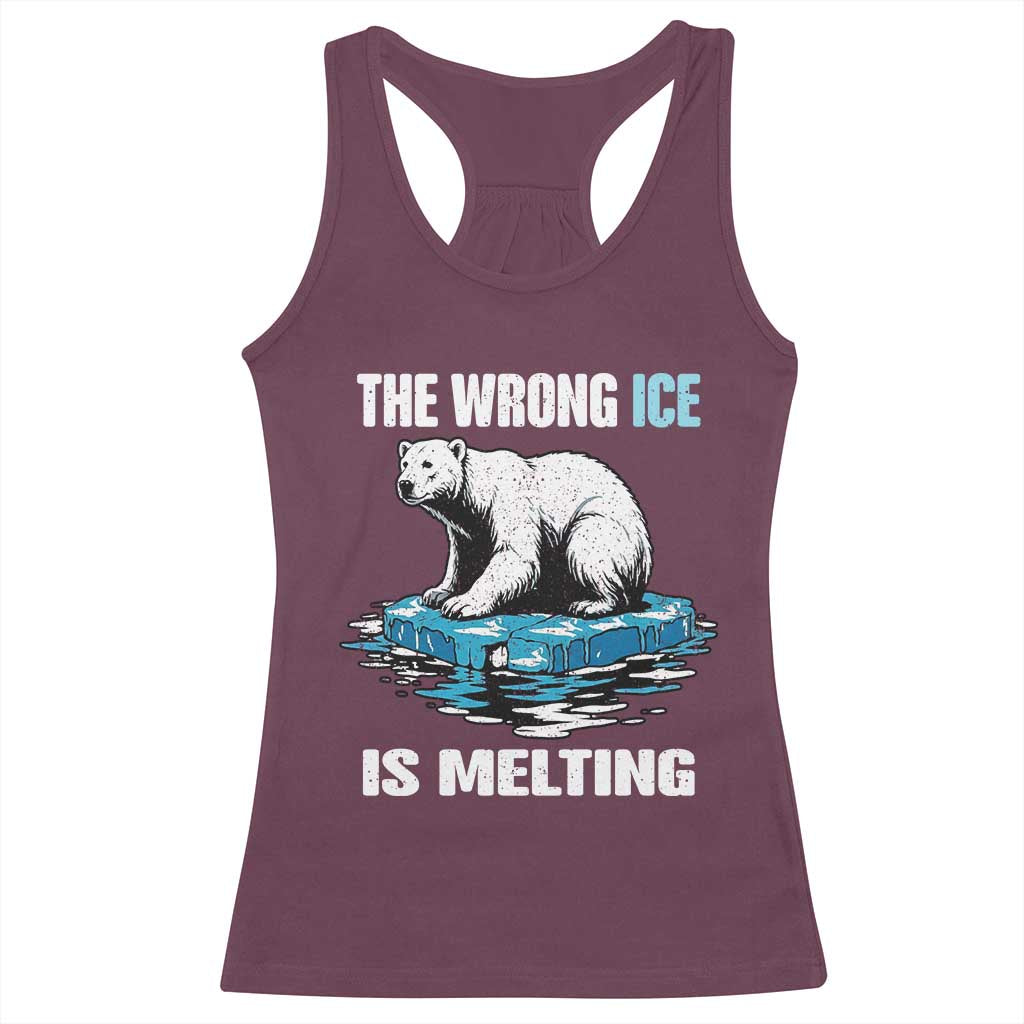 The Wrong Ice is Melting Polar Bear Racerback Tank Top Against Ice Environmental Activist Protest