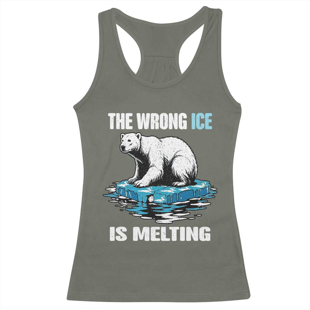 The Wrong Ice is Melting Polar Bear Racerback Tank Top Against Ice Environmental Activist Protest