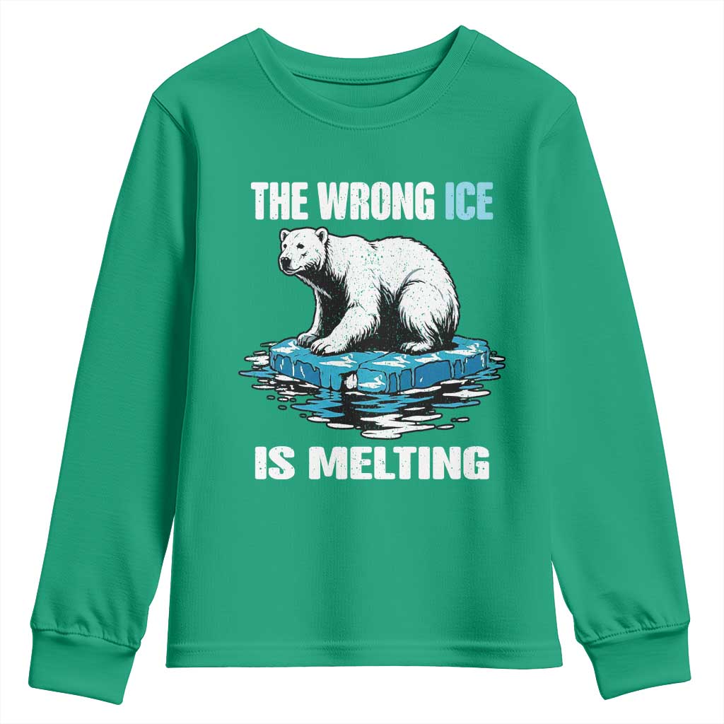 The Wrong Ice is Melting Polar Bear Youth Sweatshirt Against Ice Environmental Activist Protest