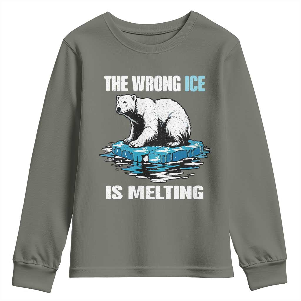 The Wrong Ice is Melting Polar Bear Youth Sweatshirt Against Ice Environmental Activist Protest