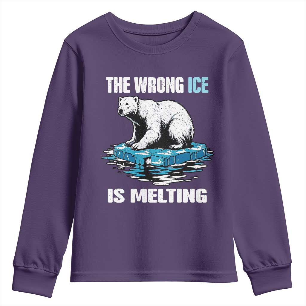 The Wrong Ice is Melting Polar Bear Youth Sweatshirt Against Ice Environmental Activist Protest