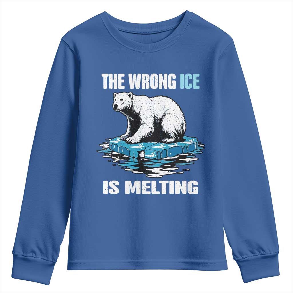 The Wrong Ice is Melting Polar Bear Youth Sweatshirt Against Ice Environmental Activist Protest