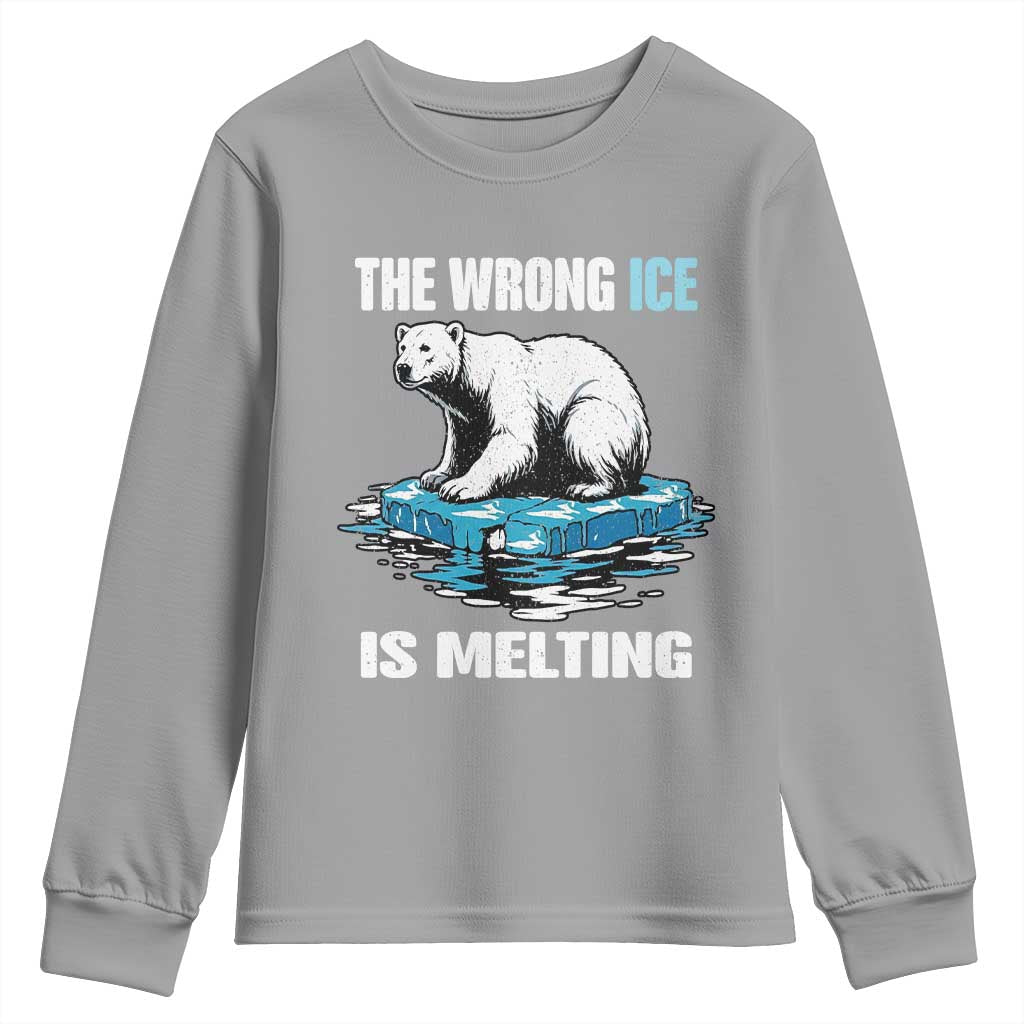The Wrong Ice is Melting Polar Bear Youth Sweatshirt Against Ice Environmental Activist Protest