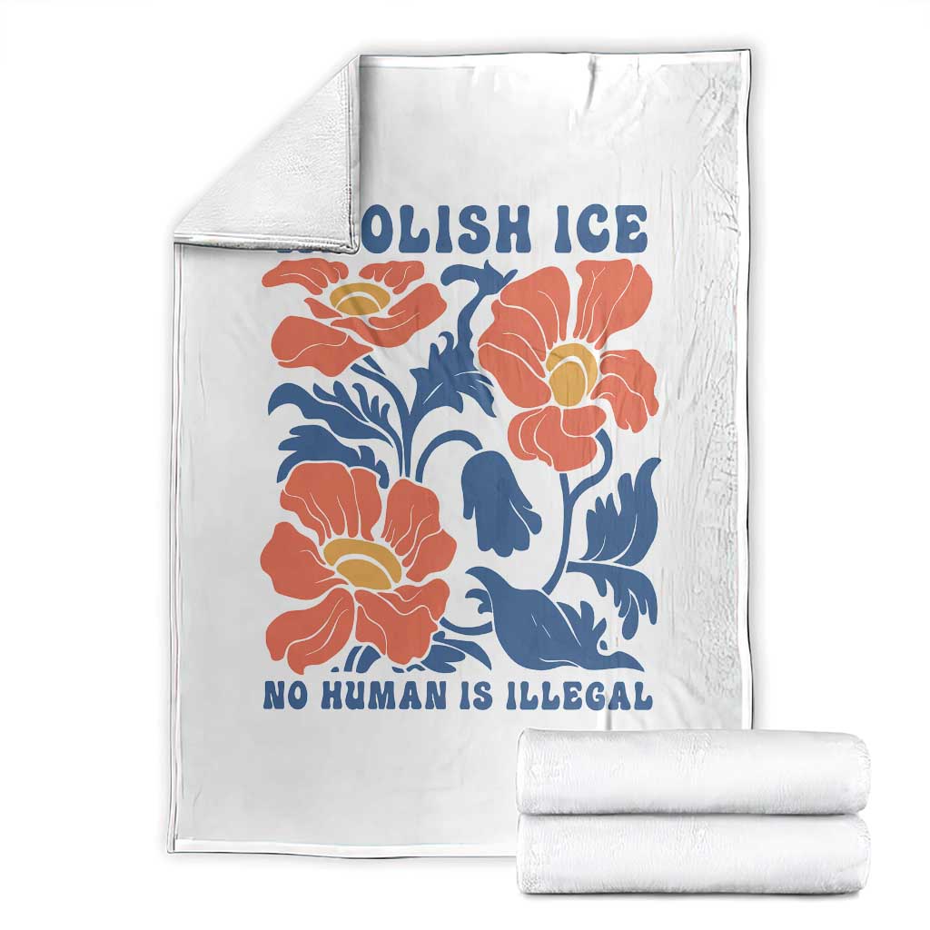 Retro Floral Protest Abolish Ice Throw Blanket No Human is Illegal Peaceful Pro-Immigrant