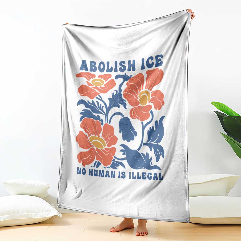 Retro Floral Protest Abolish Ice Throw Blanket No Human is Illegal Peaceful Pro-Immigrant
