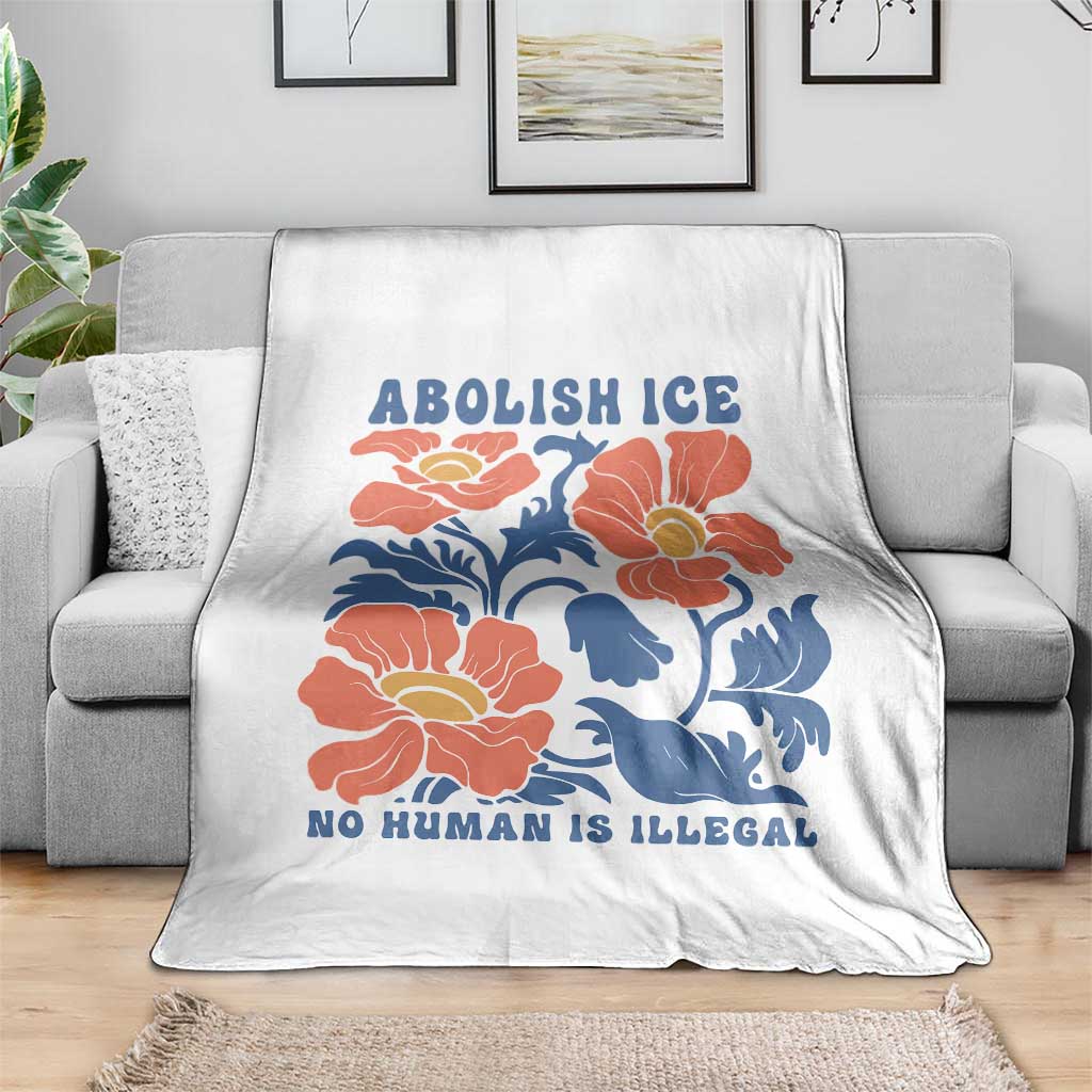 Retro Floral Protest Abolish Ice Throw Blanket No Human is Illegal Peaceful Pro-Immigrant